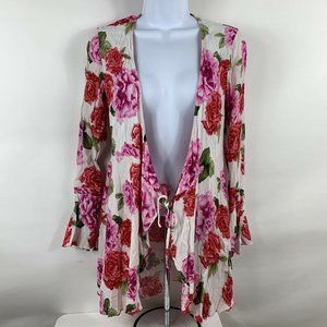 Forever 21 Tied Front Cardigan Women's Small Long Sleeve Roses Floral Casual